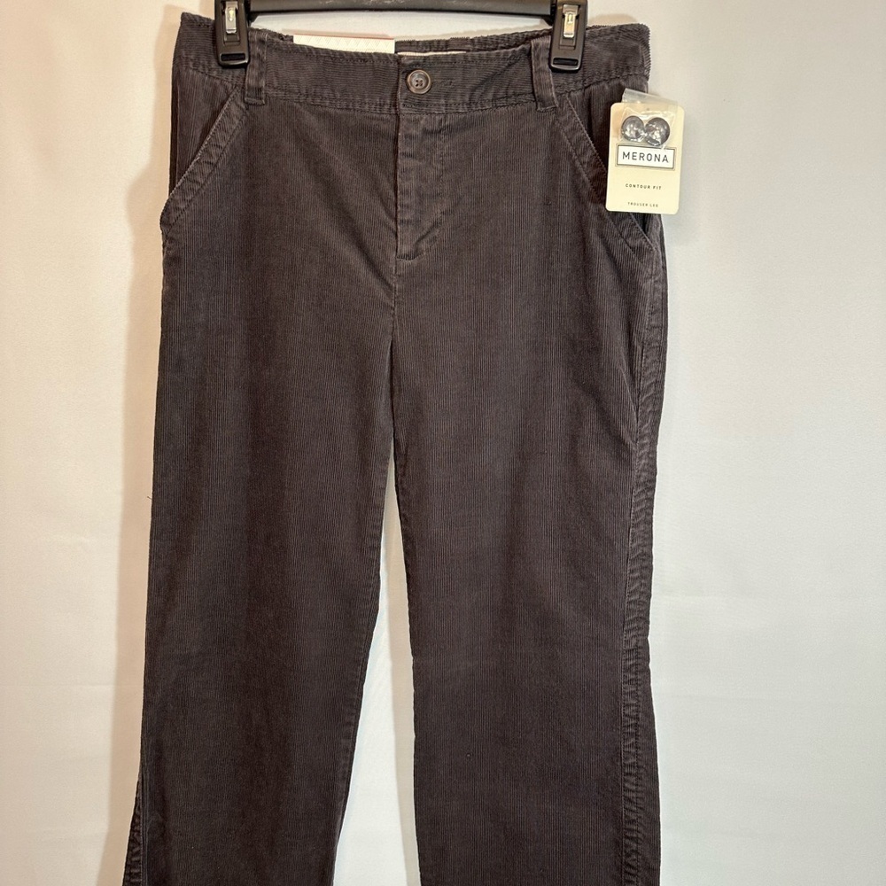 Merona Womens Size 4 Corduroy Wide Leg Pants Contour Fit Pockets Zip Button Gray
